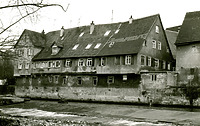 Historische Ansicht von Süden, von der Enz / Wohnhaus, Untere Enzmühle (Schellenmühle) in 74354 Besigheim (Stadtarchiv Besigheim)