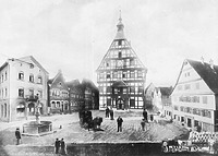 Blick nach Westen um 1900 / Marktplatz in 74354 Besigheim (Denkmalpflegerischer Werteplan,  Gesamtanlage Besigheim  Regierungspräsidium Stuttgart)