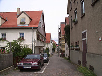 Blick von der Stadtmauer nach Osten / Schulbrunnengasse in 74354 Besigheim (2007 - Denkmalpflegerischer Werteplan,  Gesamtanlage Besigheim  Regierungspräsidium Stuttgart)