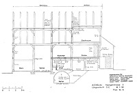 Längsschnitt (Lohrum/Bleyer, 1989), M 1:50 / Bauernhaus aus Aichelau (Hofanlage Aichelau, Hauptbau) in 72539 Aichelau (02.01.1989 - Ingenieurbüro für Hausforschung, Datierung und Bauaufnahme Burghard Lohrum und Hans-Jürgen Bleyer)