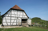 Östliche Giebelseite im FLM Beuren / Schafstall aus Schlaitdorf in 72667 Schlaitdorf (http://www.freilichtmuseum-beuren.de/museum/rundgang/schafstall-aus-schlaitdorf/)